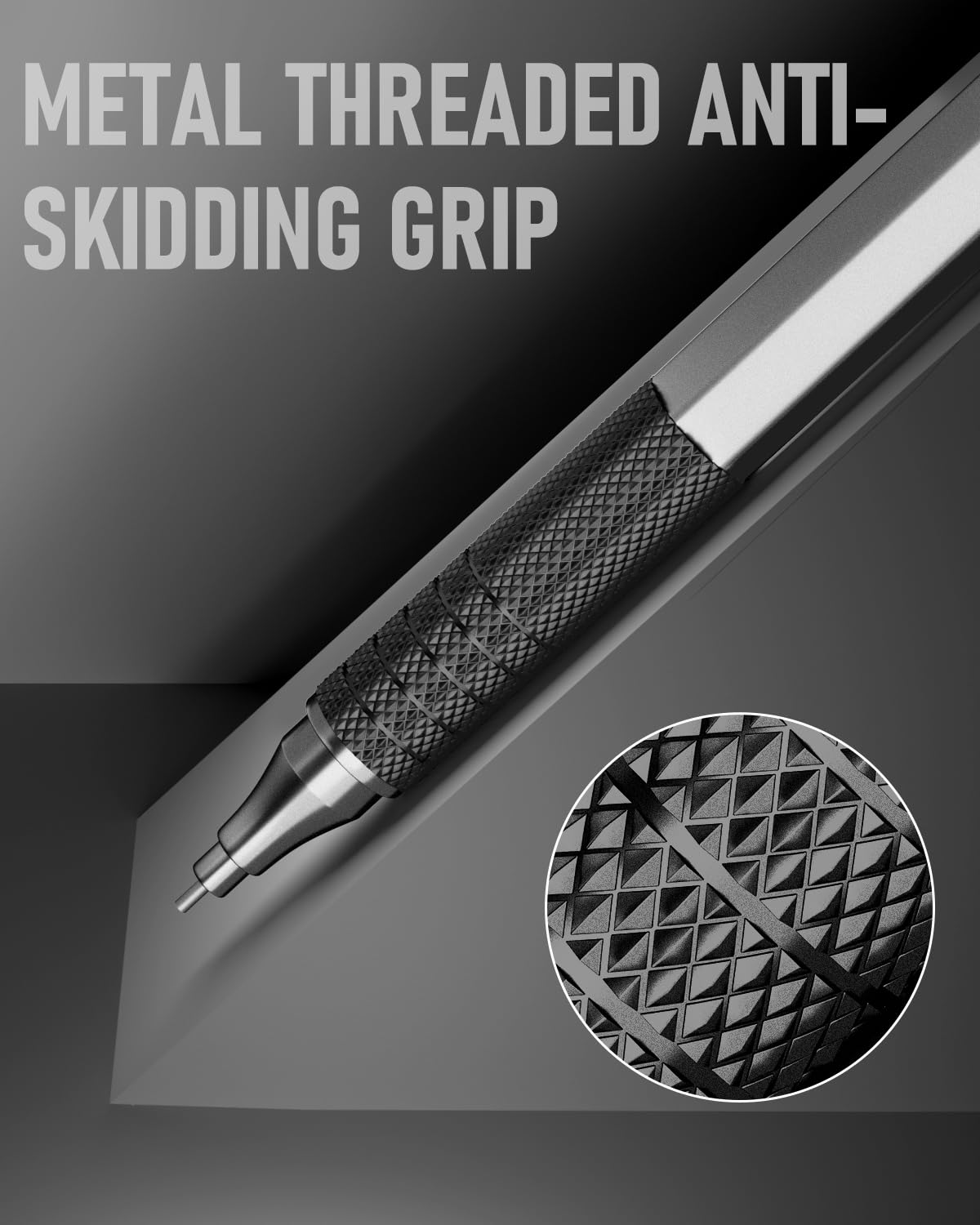 Four Candies Mechanical Graphite Pencil Set, 3pcs Black Metal Pencils with Anti-Skid Grip, Ideal for Artists, Professionals, Teachers and Students Four Candies