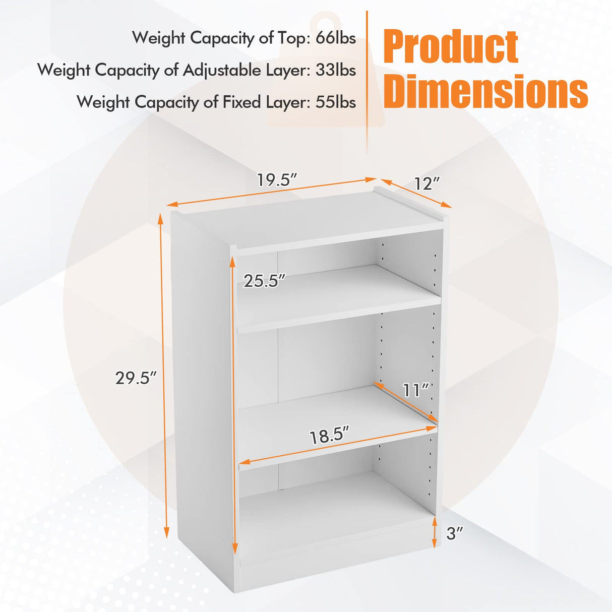 Giantex 3-Tier Modern White Cube Bookcase with Adjustable Shelves and Anti-Tipping Device Giantex