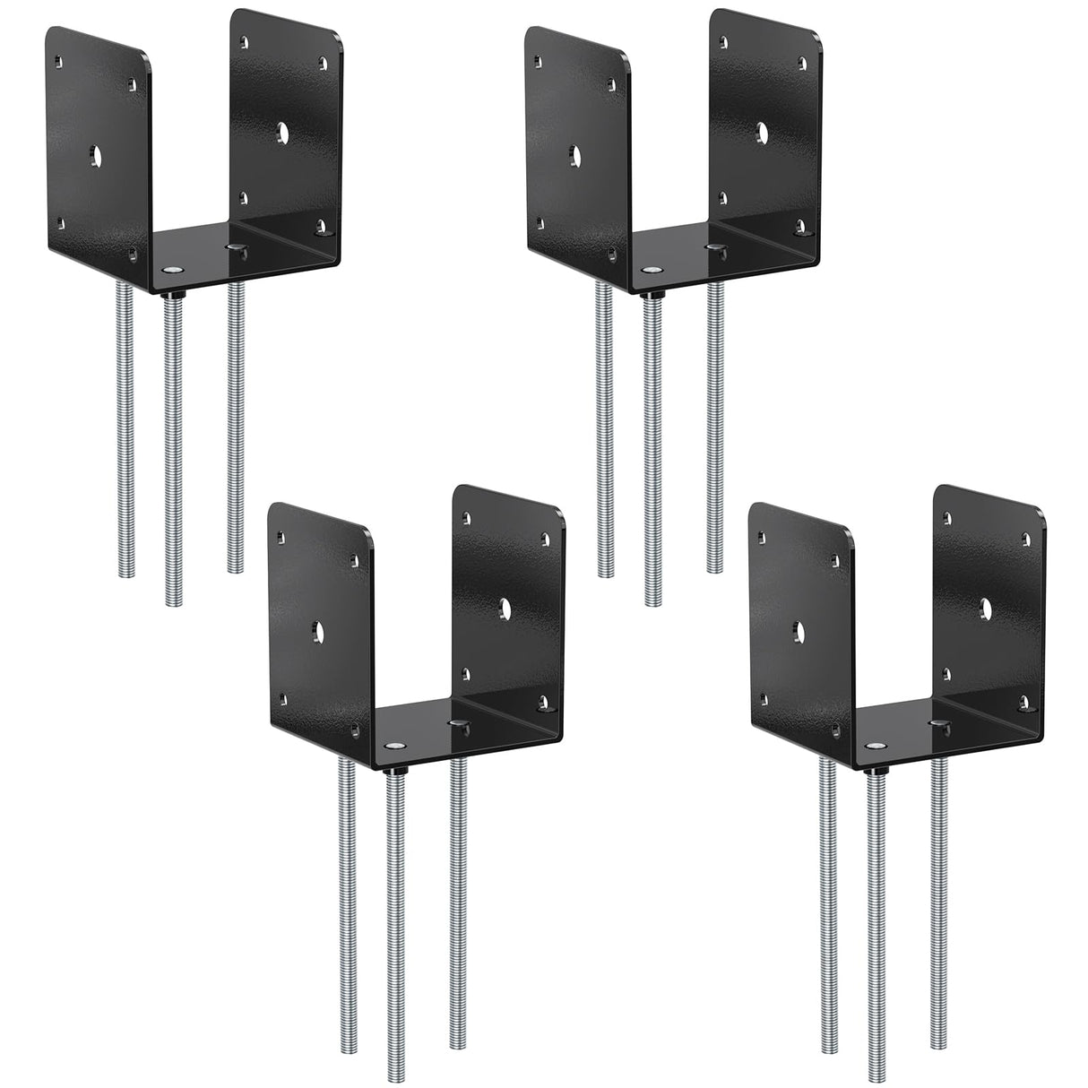 Heavy Duty 4x4 Concrete Post Base Anchor, U Shape Fence Post Spikes for Concrete 4x4 Post Base Anchor Metal Black Powder Coated (4 pcs) SPACEEUP
