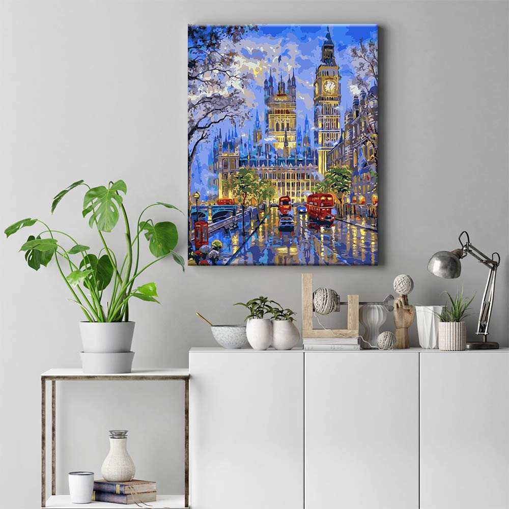 Adults Paint by Numbers Kit - TUMOVO Big Ben DIY Painting by Numbers by Number Kits, London Street Paint by Numbers for Adults Beginner Kids, 16β x 20β Arts Craft for Home Wall Decor(Frameless) TUMOVO