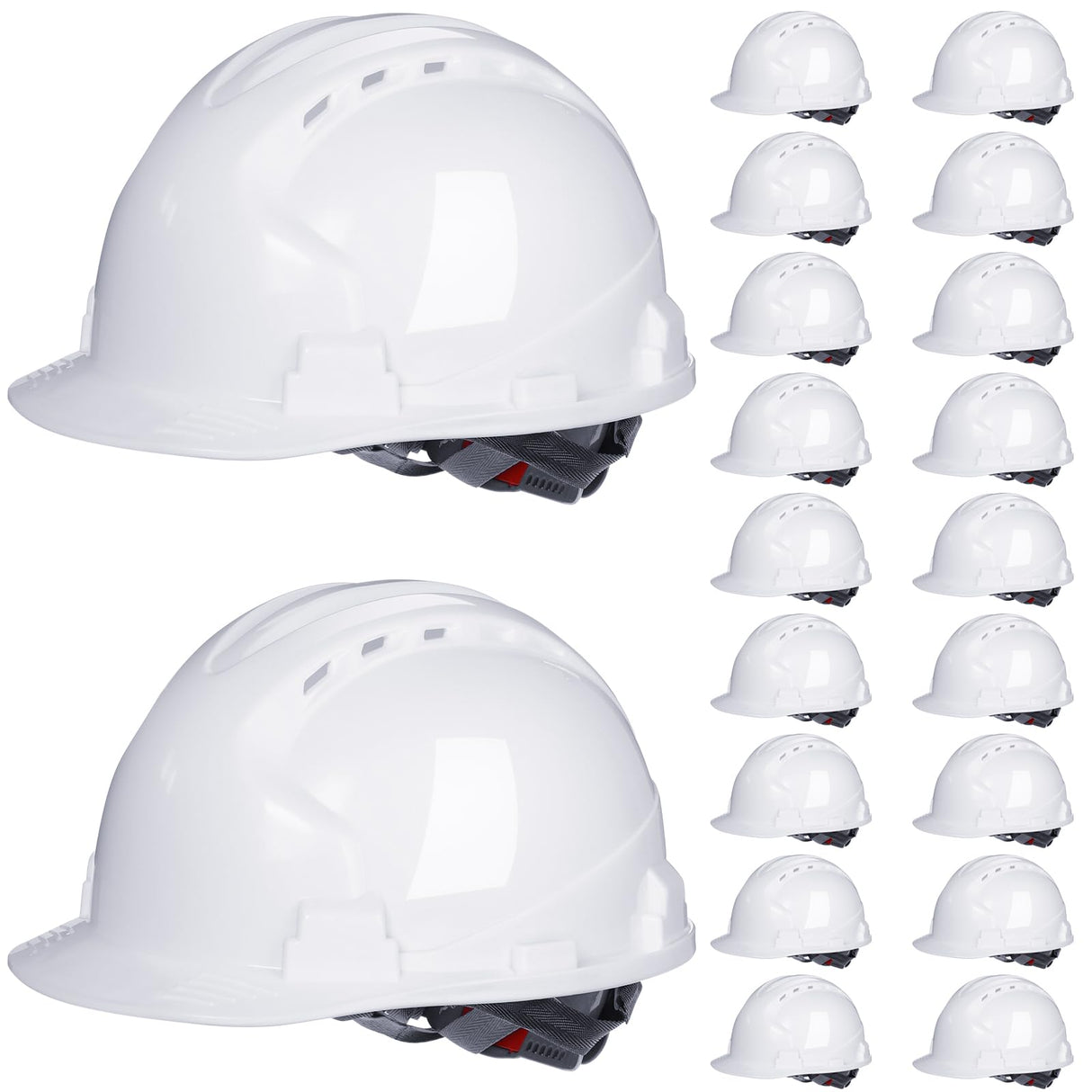 Leumoi 20 Pack 4 Pt. Suspension Hard Hat Bulk Safety Helmets ABS Ratchet Hard Hats Adjustable Construction Hardhats with Vents and Cotton Brow Pad Hard Hats for Men Work Head Protection (White) Leumoi
