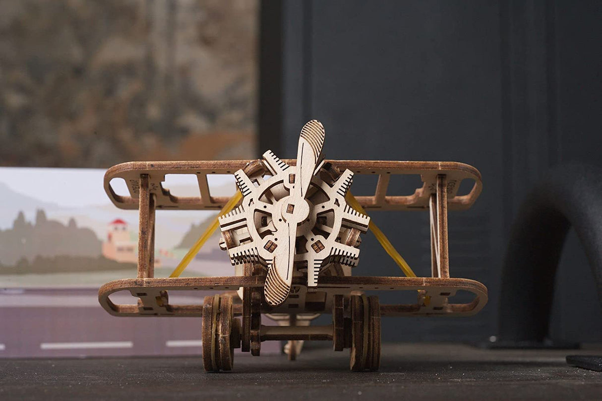 UGEARS Wooden 3D Puzzles for Adults - Mini Biplane Wooden Model Kit Crafts for Adults - DIY Kits for Adults Mechanical 3D Wooden Puzzles for Adults for Aviation Enthusiasts and Puzzle Lovers - 84 Pcs UGEARS