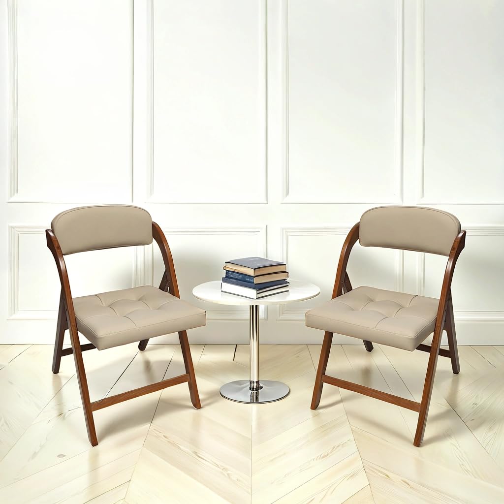 FeliChair Wood Folding Chair with Upholster Seat and Back, Luxury, Comfortable, and Durable Foldable Chairs for Indoor or Outdoor, Set of 2 (Fruitwood) FeliChair