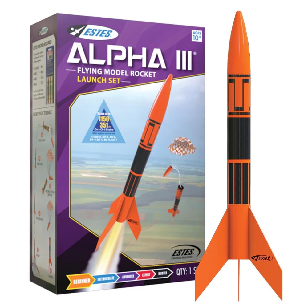 Estes Alpha III Launch Set, 12 years and up with Adult Supervision if under 12, Black,Orange Estes