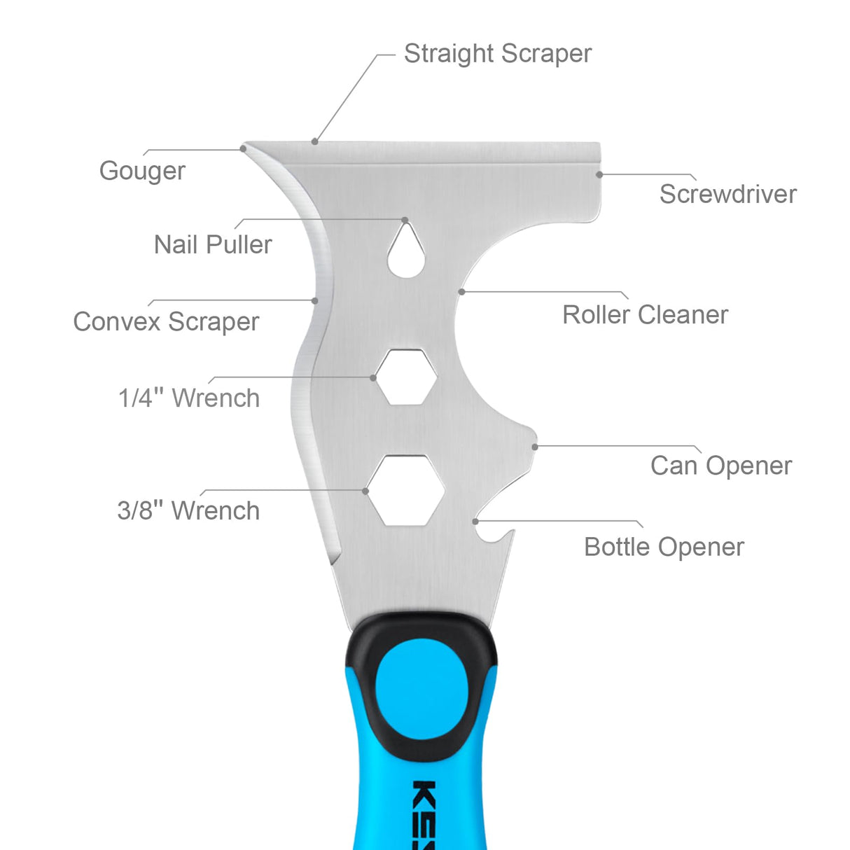KEZERS 13-In-1 Painter’s Tool, Stainless Steel Putty Knife Scraper, Paint Scraper Tool for Painting & Wood with Metal Hammer End, Multi-Use Drywall Paint Stripper Tool for Scraping Paint & Caulk KEZERS