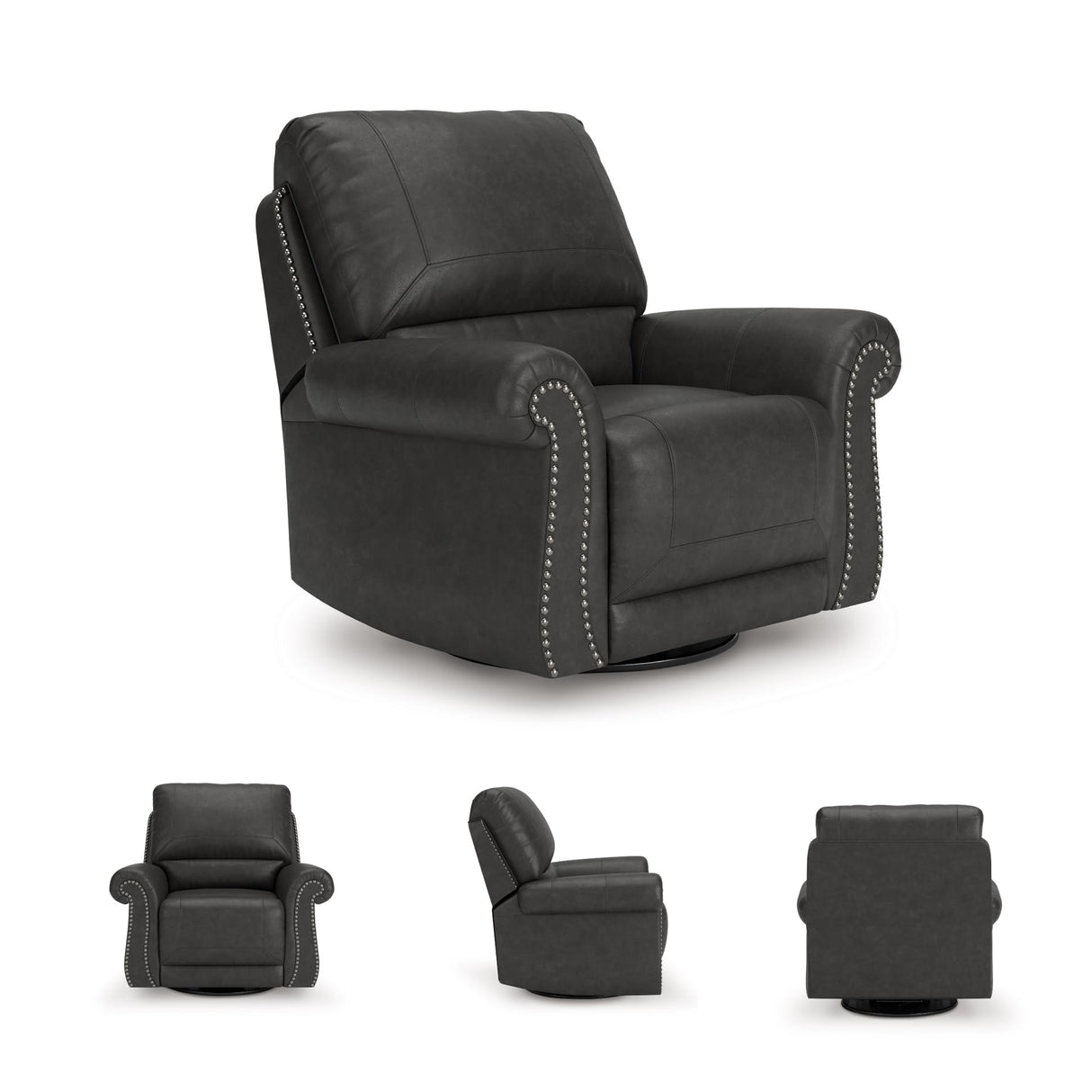 Signature Design by Ashley Chatterton Classic Faux Leather Manual Rocker Swivel Glider Recliner with Nailhead Trim, Black Signature Design by Ashley