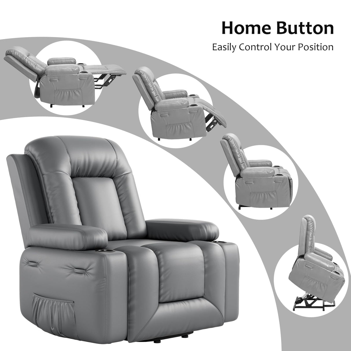 GarveeHome Faux Leather Power Lift Recliner Chair for Elderly, Lift Assist Recliner for Seniors with Heat and Massage Function, Reclining Sofa w/Pockets and Cup Holders CF8008 (Gray, Medium) GarveeHome