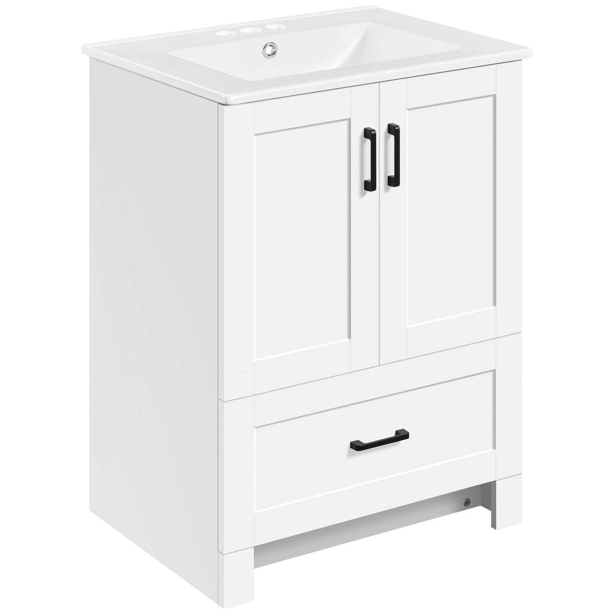 Yaheetech 24.5" Modern Bathroom Vanity with Ceramic Basin, Undermount Bathroom Vanity Sink Cabinet with 2 Doors and 1 Drawer, Free Standing Bathroom Storage Cabinet with Sink Combo Set, White Yaheetech