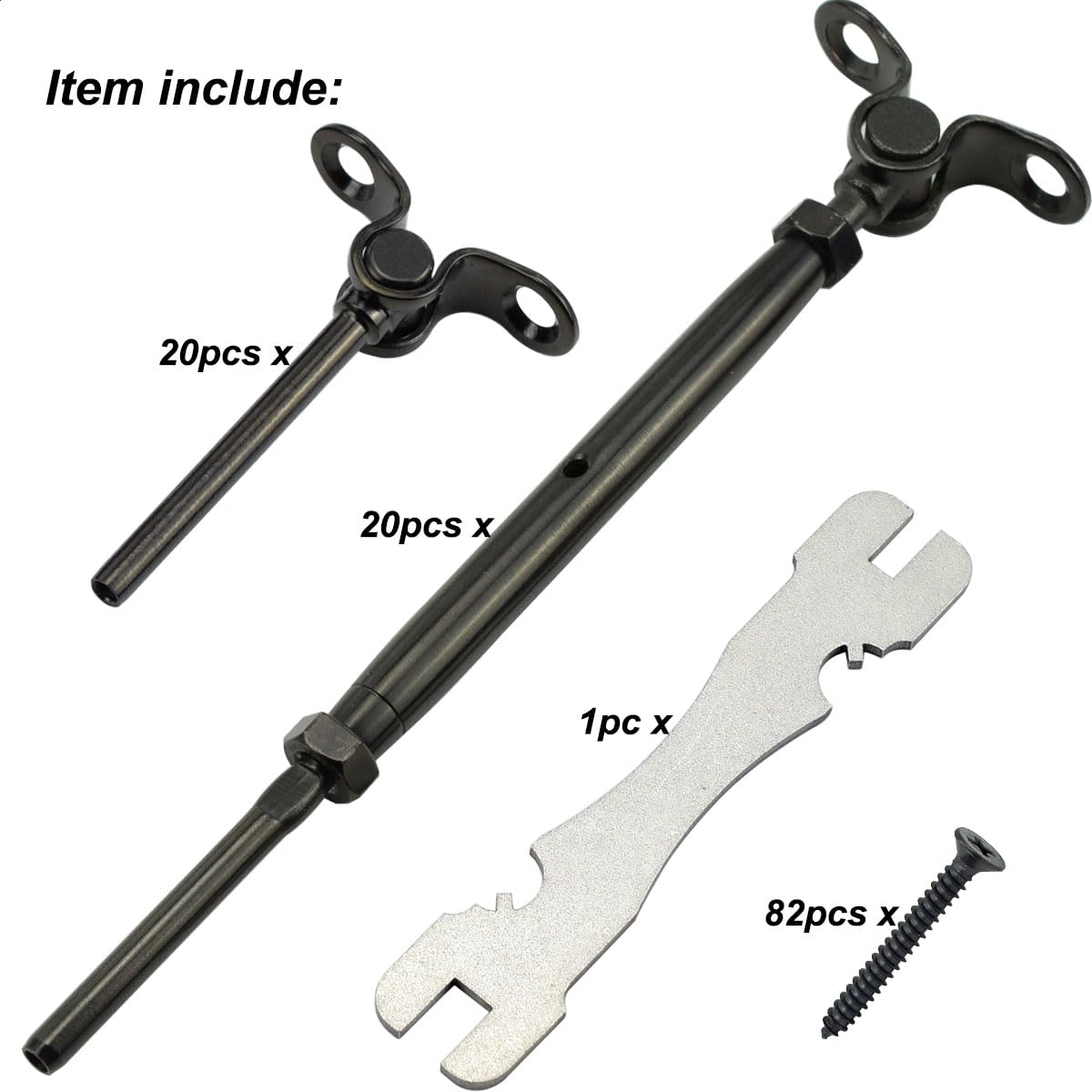 Toukioo Black Cable Railing Hardware Kit, for 1/8 Cable Railing System for Wood Posts, Stainless Steel Swage Toggle Turnbuckle 20 Pairs Toukioo