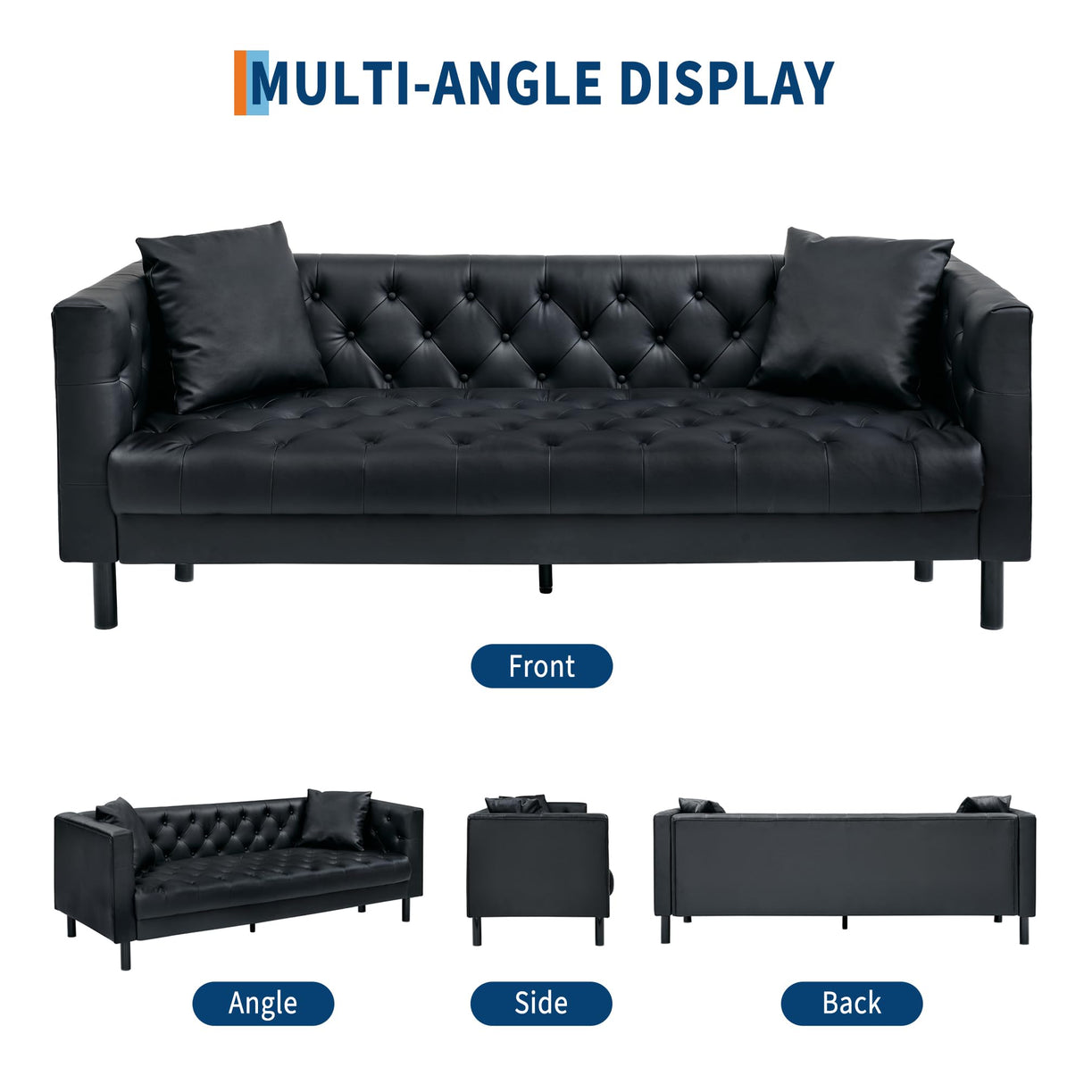 GarveeHome 78 in Couches for Living Room, Faux Leather Button-Tufted 3 Seater Sofa with 2 Pillows and Deep Seat, Mid Century Modern Upholstered Comfy Couch for Apartment, Office GarveeHome