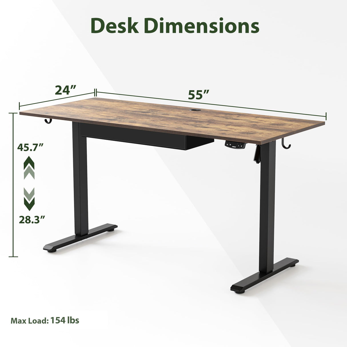 Agilestic Adjustable Height Electric Standing Desk with Storage Wooden Drawer, 55 x 24 Inches Stand Up Home Office Computer Gaming Table for Work Office Home, Rustic Brown Agilestic