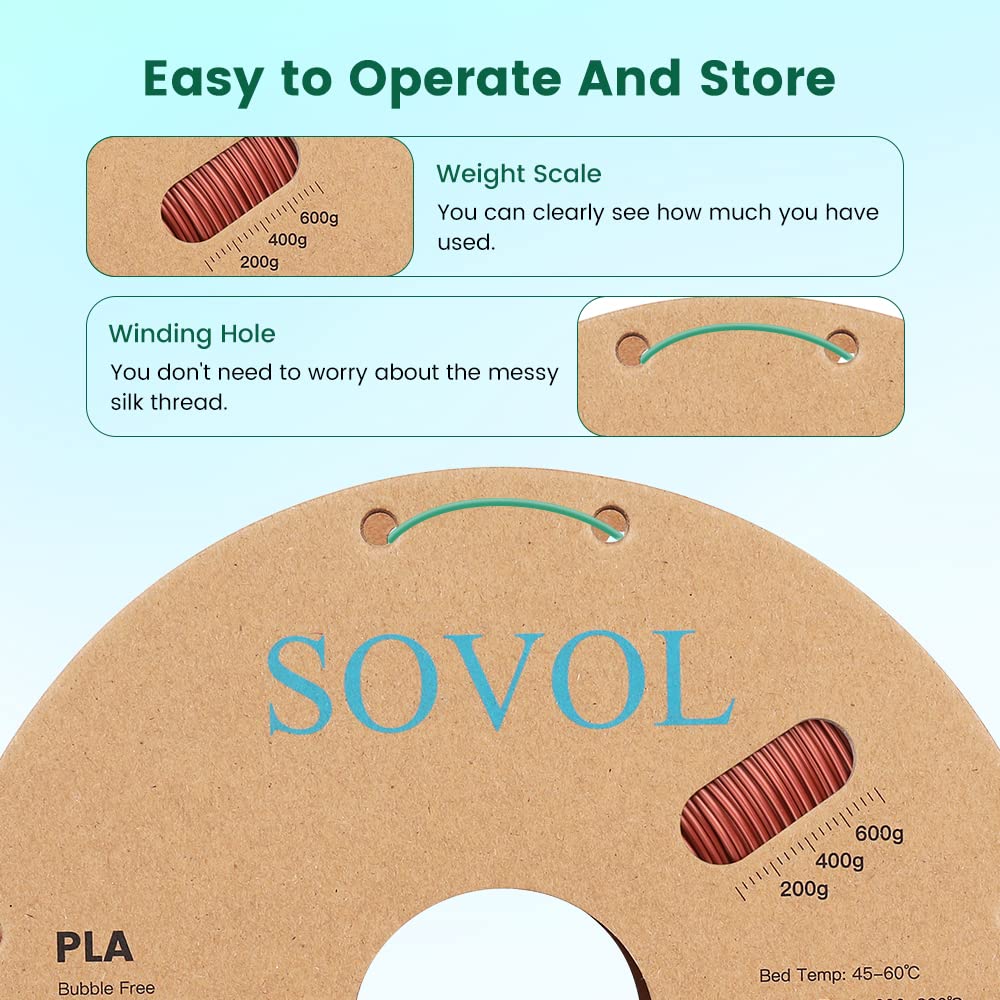 Sovol Silk PLA Filament Tri Color Co-Extrusion 1.75mm, 3D Printer Filament 1kg/ 2.2lbs, Shiny Silk Copper Purple Green 3 in 1 Coextrusion PLA Material +/-0.03mm Sovol