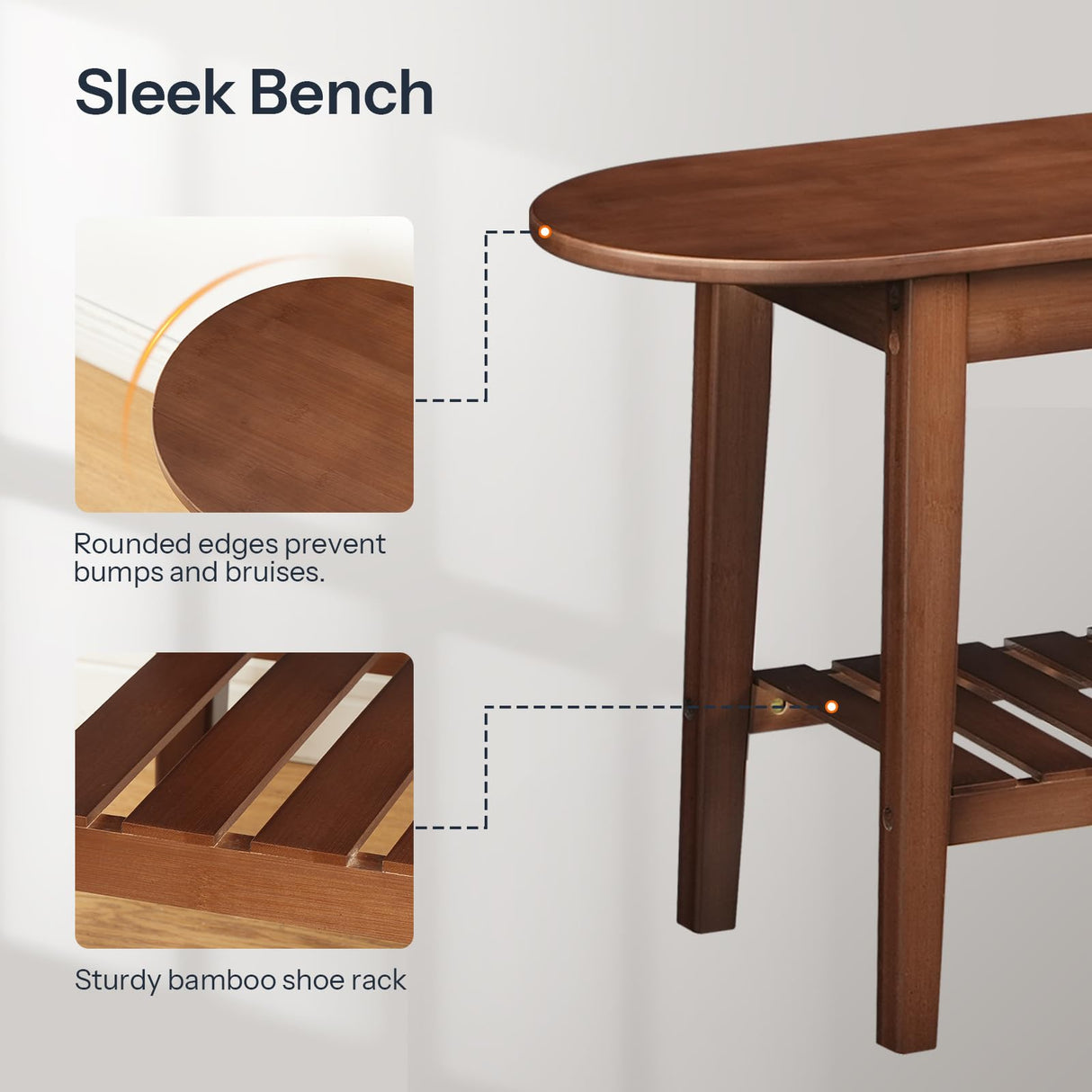 HOOBRO Dining Bench, 2-Tier Bamboo Farmhouse Entryway Bench, Indoor Storage Wooden Bench for Living Room, Dining Room, Hallway, Bedroom, Entryway, Bathroom, Brown BR06CD01 HOOBRO