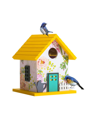 Spring Melody Bluebird House, Composite Material Nesting Box, Hanging Birdhouse for Blue Bird,Sparrow, Chickadee, Birdhouse for Outside, 5 Years Weatherable Bird Box on Post for Pole (Garden Cottage)