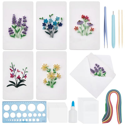 WEBEEDY 20 Sets Paper Quilling Kit for Adults Beginners 5 Styles Flower Quilling Greeting Card Making Kit with Instruction DIY Unique Flowers Cards for Valentine's Day Wedding New Year's Day