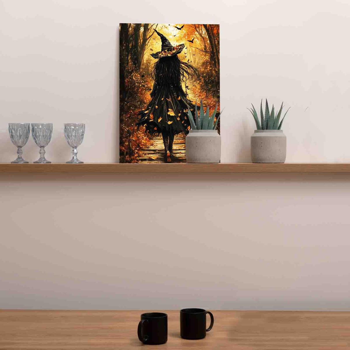 Halloween Dress Witch DIY Paint by Numbers for Adults Halloween Pictures Fall Forest Paint by Number Kit on Canvas for Beginners Paintwork Crafts Home Wall Decor Gifts 16"x20"(Frameless Aihonmin