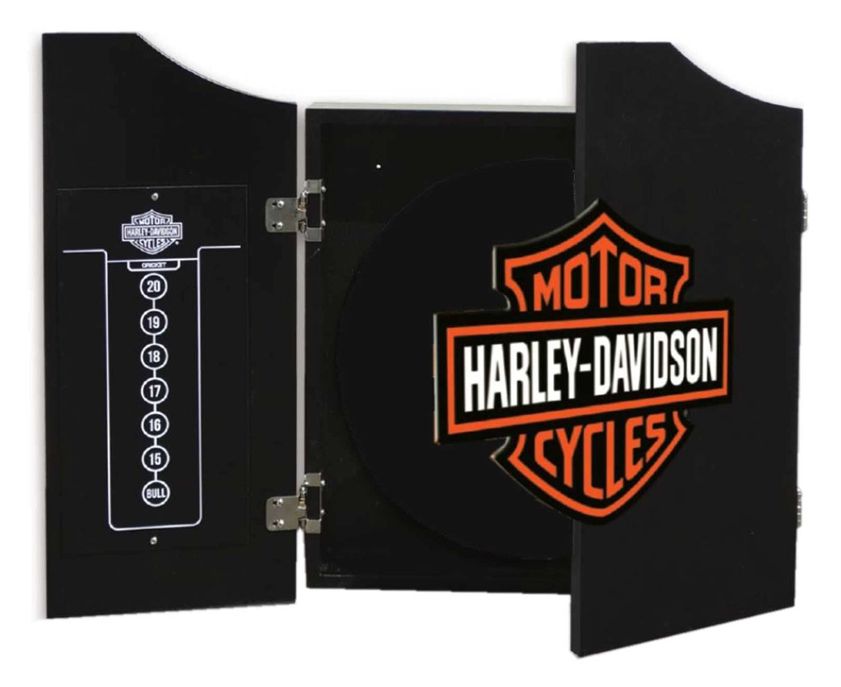 Harley-Davidson Classic Bar & Shield Dart Board Cabinet – Black Wooden Cabinet Harley-Davidson