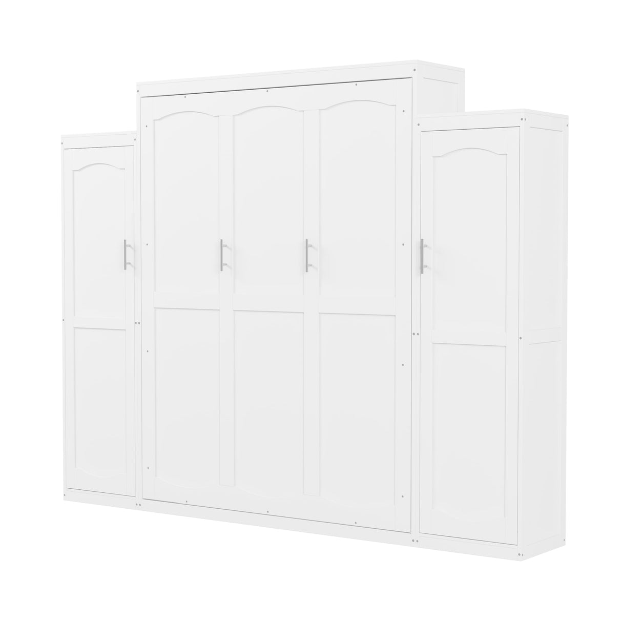 Ball & Cast Queen Size Murphy Bed with Two Wardrobe and Storage Shelf, Wall Bed Frame Folding into Cabinet Design,Multifunctional Foldable Platform Bed for Small Space,Bedroom,Guest Room, White Ball & Cast