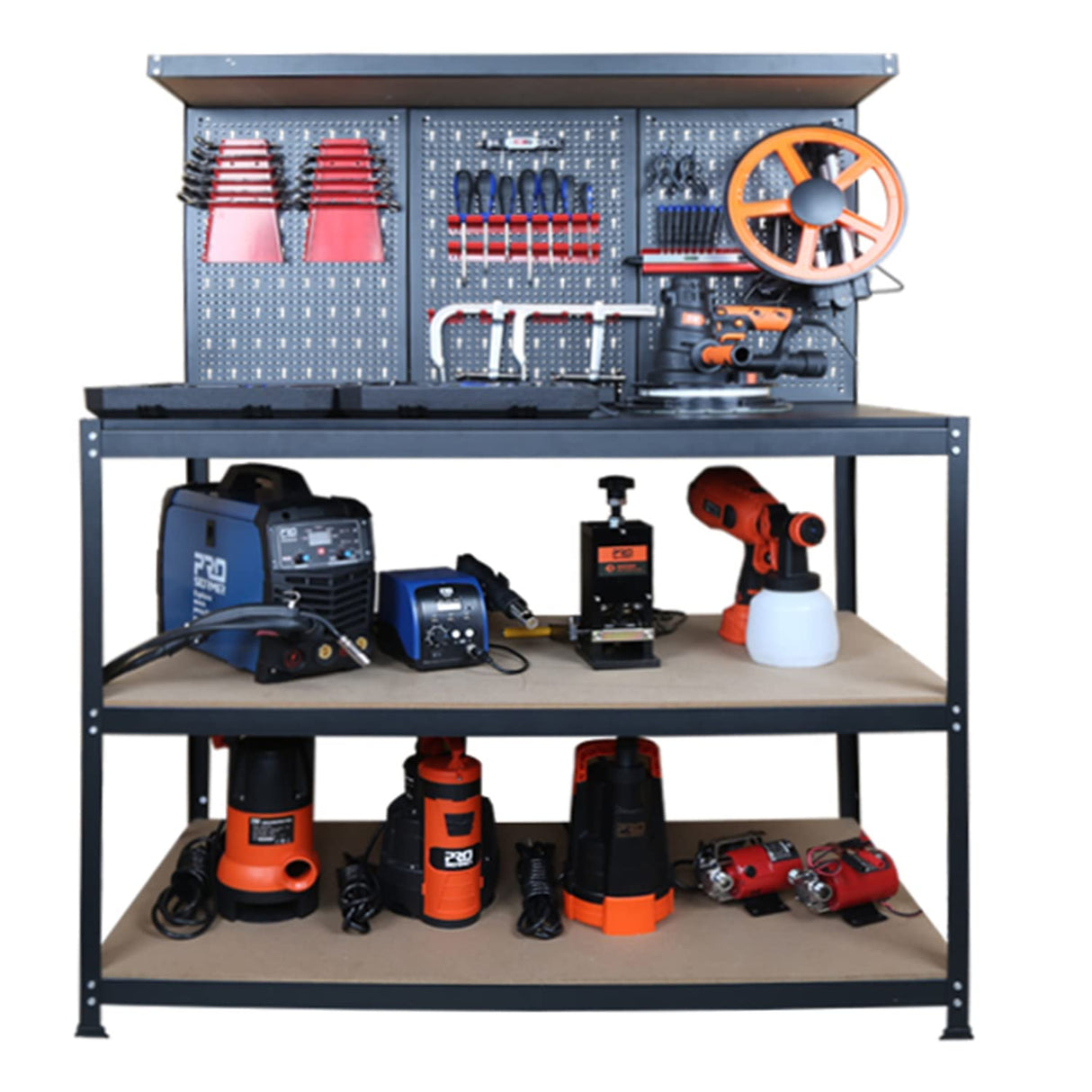 Prostormer 47.25 inch Workbench, Heavy-Duty Multipurpose Garage Worktable with Pegboard Shelves and Peg Board Hook Kit for Garage, Home, Workshop Storage, DIY Projects Prostormer