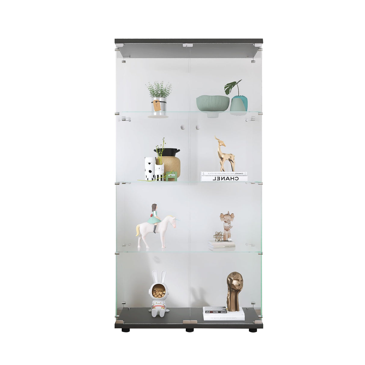 Glass Display Cabinet with Locks,64.7 inch Curio Cabinet with Glass 2 Doors,2 Columns Glass Cabinet/Display Case/Bookshelf for Living Room Reading Room Office Homfii