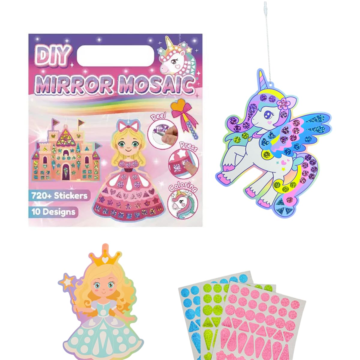 Unifuncy Magical Mosaic Kit – Princess & Unicorn Foil Art Stickers for Kids | Sticker Wow DIY Crafts Ages 4-8 | Fun Toddler Crafts 2-4 | Creative Arts and Crafts for Kids 4, 5,6,7,8 Generic