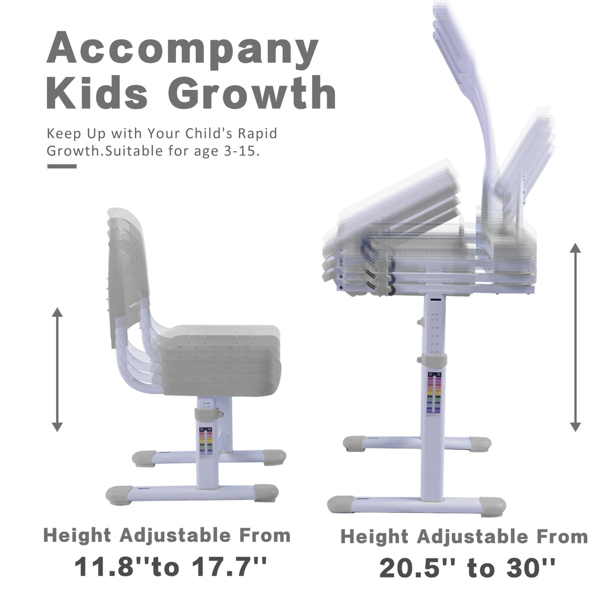 Napfox Desk for Kids Desk and Chair Set Kids Art Desk Drafting Table Desk Set with Adjustable Height, 40-Degree Tiltable Children Desktop, LED Light,Bookstand,Grey Napfox