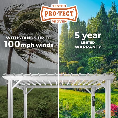 Backyard Discovery 14x10 ft Hawthorne White Galvanized Steel Pergola w/Soft Sail Shade, Spacious, Rust Resistant, UV Protection, Resist Winds Up to 100 MPH, Durable, Powerport USB & Electrical Outlet Backyard Discovery