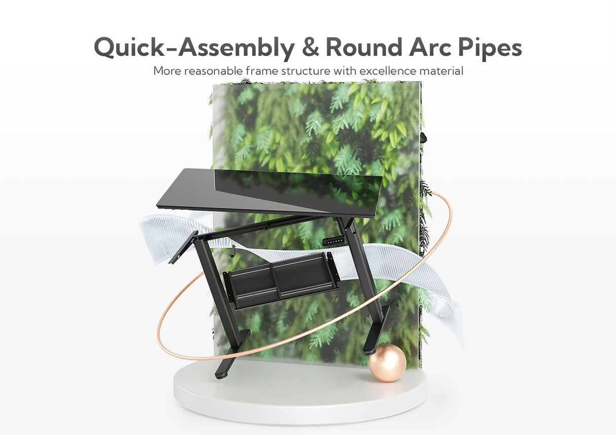 INNOVAR Glass Standing Desk with Drawers, 48×24 Inch Adjustable Stand Up Desk, Quick Install Home Office Computer Desk, Black INNOVAR