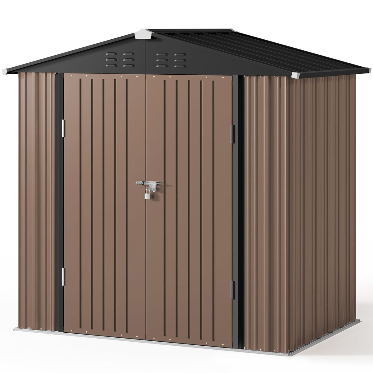 Gizoon Outdoor Storage Shed 6 x 4 FT, Galvanized Metal Garden Shed with Double Lockable Doors, Outdoor Storage Clearance for Backyard Patio Lawn-Light Brown Gizoon