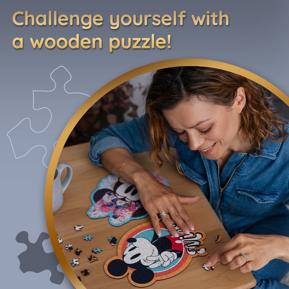 Trefl Disney 160 Piece Jigsaw Puzzle Retro Mickey Mouse Wood Craft Irregular Shapes, 10 Puzzles of Disney Symbols, Modern Premium Puzzle, for Adults and Children from 9 Years Old Trefl