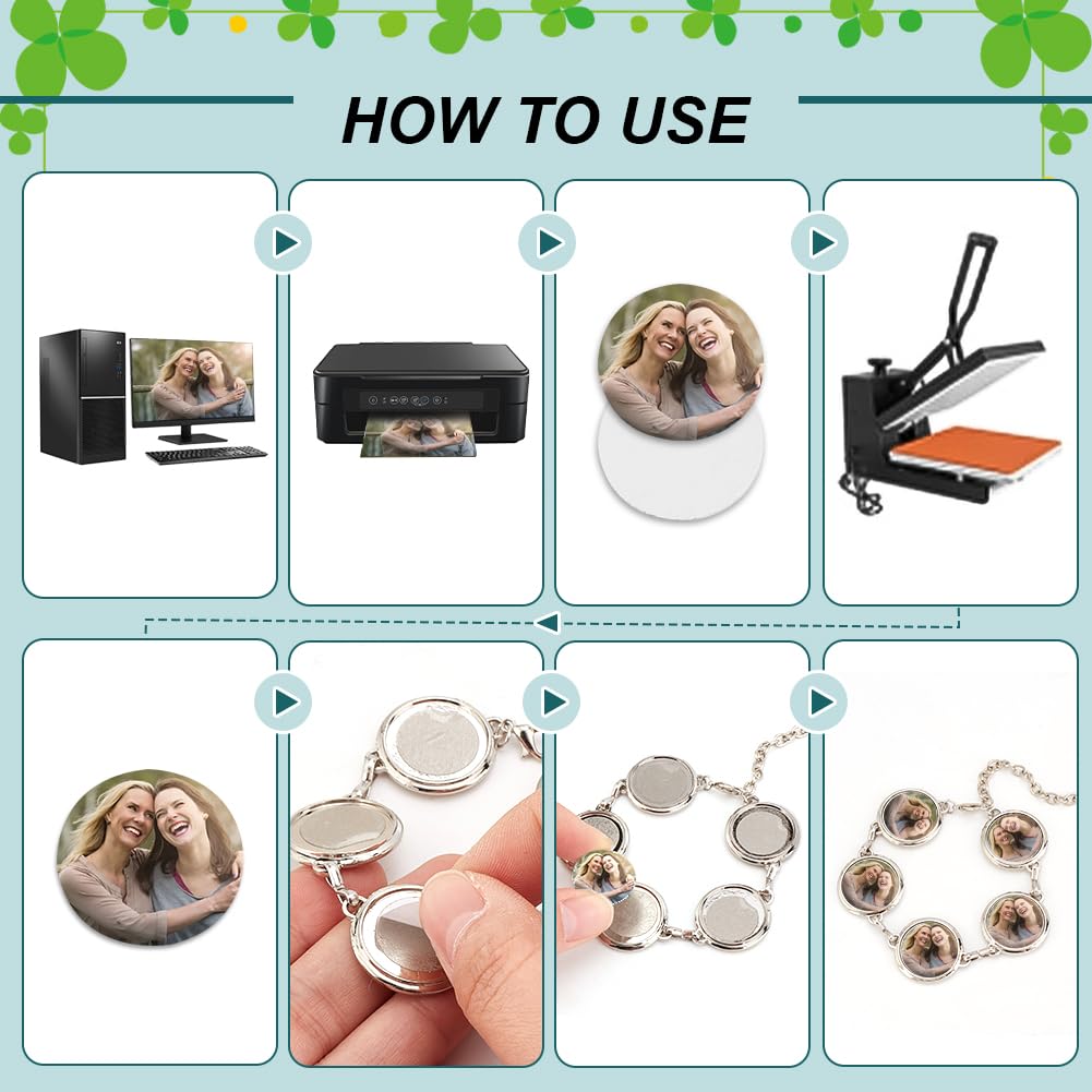 PH PandaHall 4 Sets Sublimation Bracelets, Heat Transfer Bracelet Round Photo Bezel Tray Sublimation Blank Adjustable Bracelet Bezel Setting with Cabochon for Christmas Bracelet Jewerly Making Wedding PH PandaHall