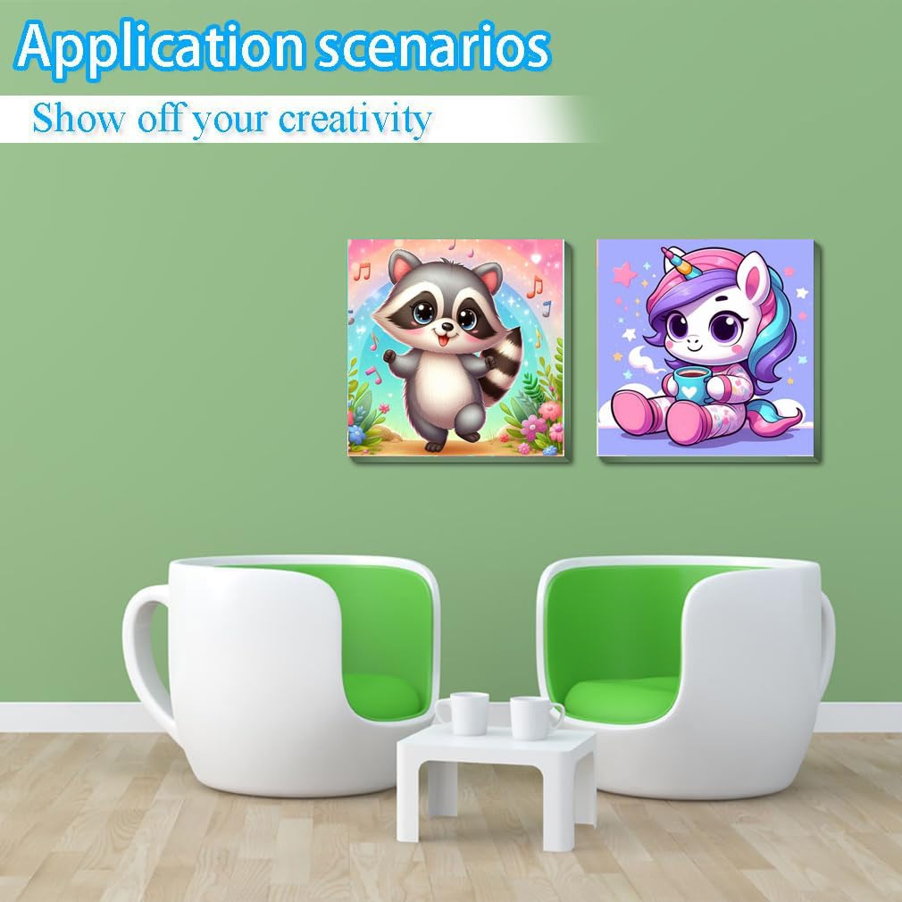 CraftyTime 4 Pack Framed Paint by Number for Kids Age 8-12 Kids, Cute Animals Paint by Numbers Kit for Beginners,Easy Acrylic Paint by Numbers Canvas Arts and Crafts for Wall Decor Gift 8x8in CraftyTime