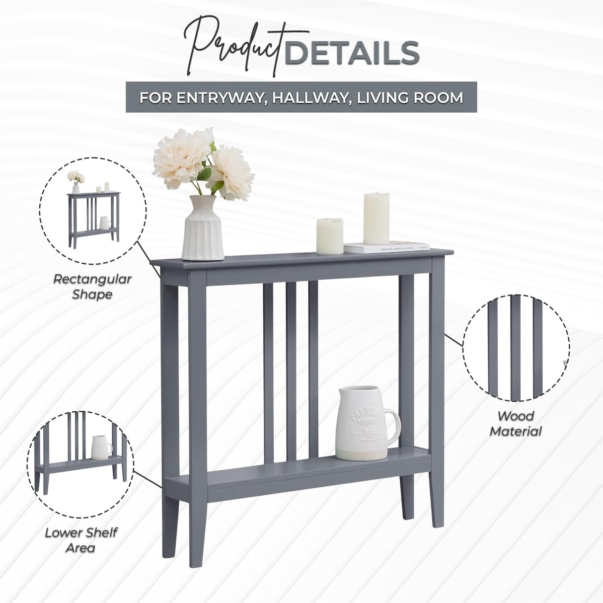 Kings Brand Furniture - Entryway Table - Narrow Console Table - Console Table with Storage - Hallway Decor - Wood Console Tables for Entryway - Narrow Console Sofa Side Table - Foyer - Grey Kings Brand Furniture