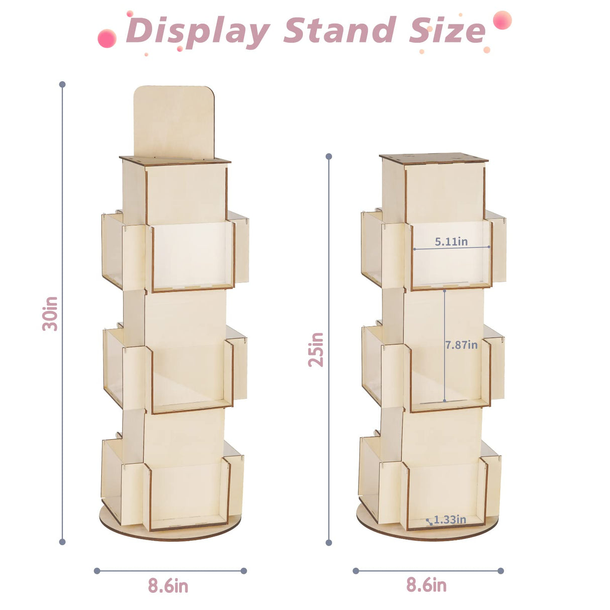 Natheeph Rotating Wooden Display Rack with Two Card Sticker for Greeting Card Vendor Coffee Bag 3 Tier Tabletop Display Stand Natheeph
