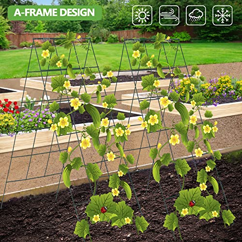 Toriexon Foldable Cucumber Trellis 2 Pack, 46" L X 18" W A-Frame Garden Trellis, Steel Climbing Plants Support Raised Bed Trellis with Twist Ties & Plant Bags for Climbing Plants Outdoor Toriexon
