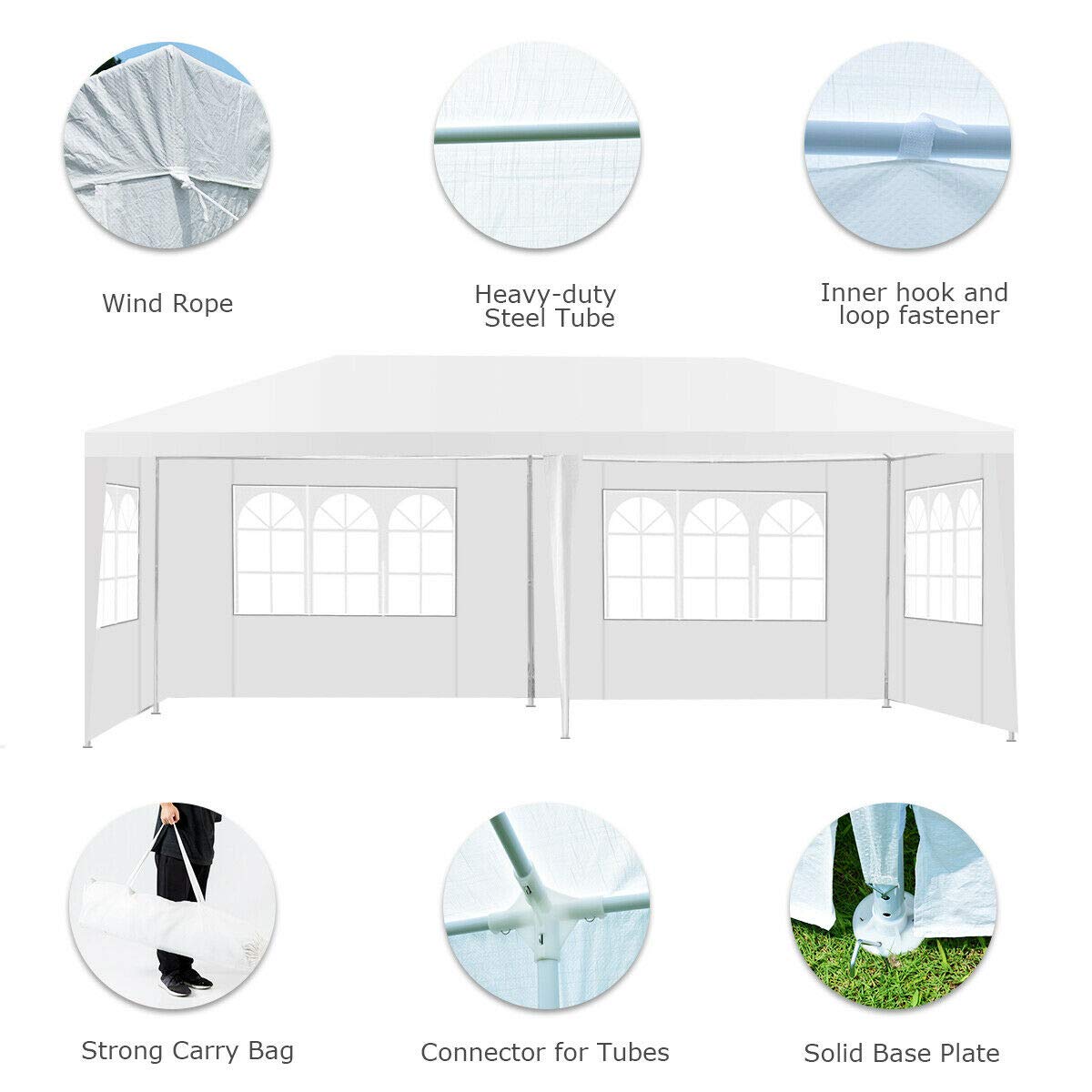 Tangkula Outdoor 10 x 20 Feet Canopy Tent, Party Wedding Tent with Removable Walls, Portable Canopy Shelter Gazebo Pavilion for Event, Backyard, White Tent w/Carry Bag (4 Sidewalls) Tangkula