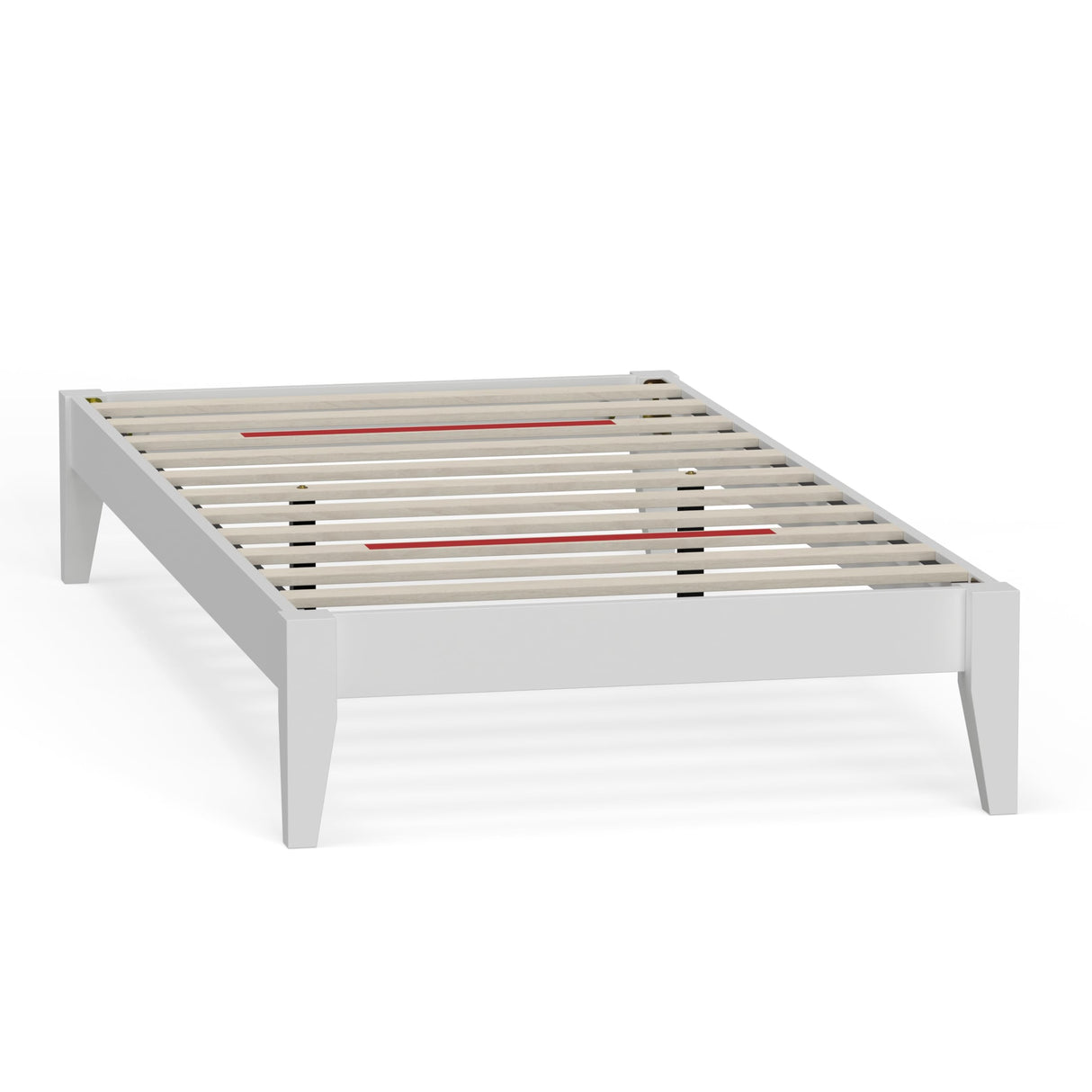 ComfIQ Solid Wood Platform Bed with Outset Legs (No Headboard) – Durable Frame, Easy Assembly, Ample Underbed Storage – Twin Size, White ComfIQ