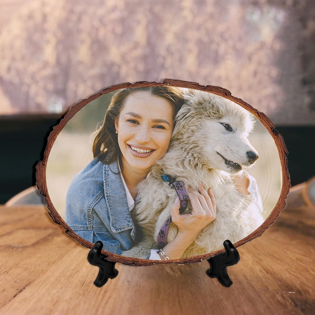 FolHaoth Personalized Picture Frame Album Custom Photo Printing on Wood Slices for Tabletop Desk Decor Retaining The Original Wood Style Wooden Craft Ornaments Gifts FolHaoth