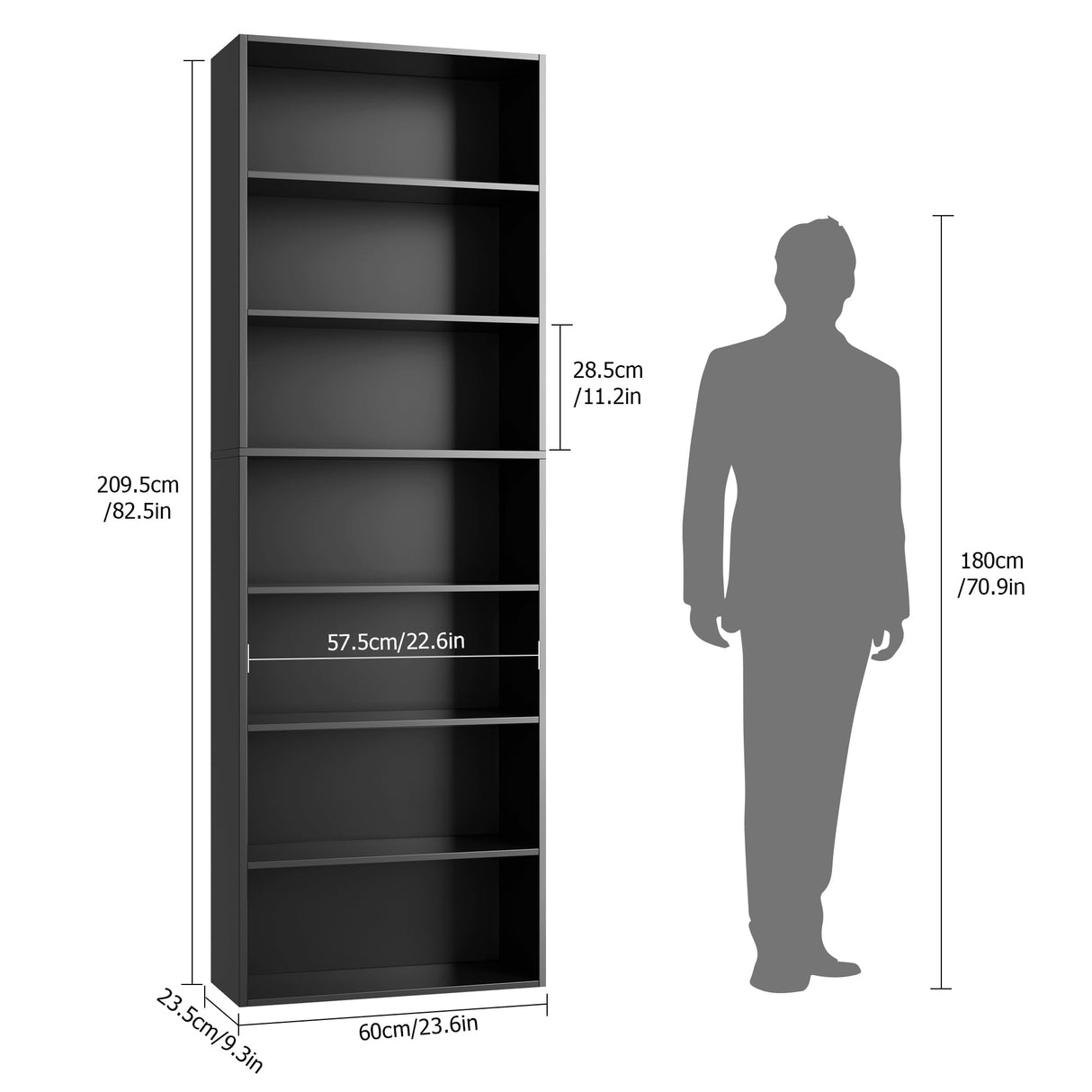 FACBOTALL 82" Tall Bookshelf, 7-Tier Open Shelves Bookcase, Freestanding Display Storage Shelves, Tall Bookcase Home Decor Furniture for Home Office, Living Room, Bedroom, Black FACBOTALL