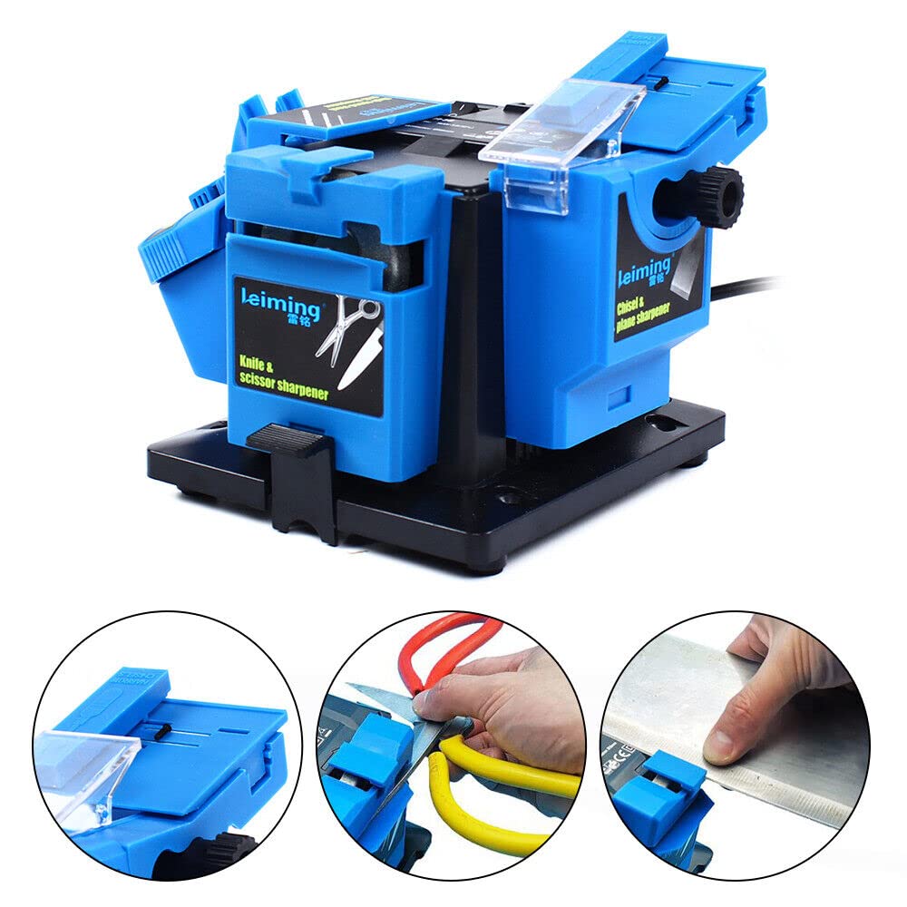 CHUNILLE Electric Sharpener Scissor Knife Drill Bit Chi-sel Sharpening Machine Multi-Task 1350rpm 96W Blue CHUNILLE