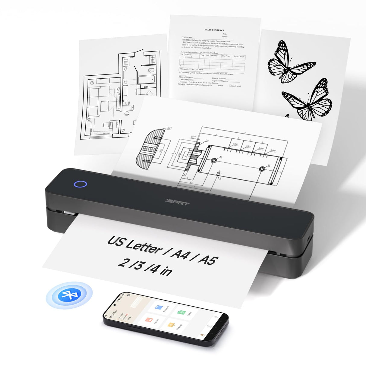 iDPRT Portable-Printer Wireless for Travel, Bluetooth Thermal Printer Support 8.5" x 11" US Letter&A4&A5 Size,300DPI Inkless Printers for Home Use,Compatible with Android and iOS Phone&Laptop,Black iDPRT