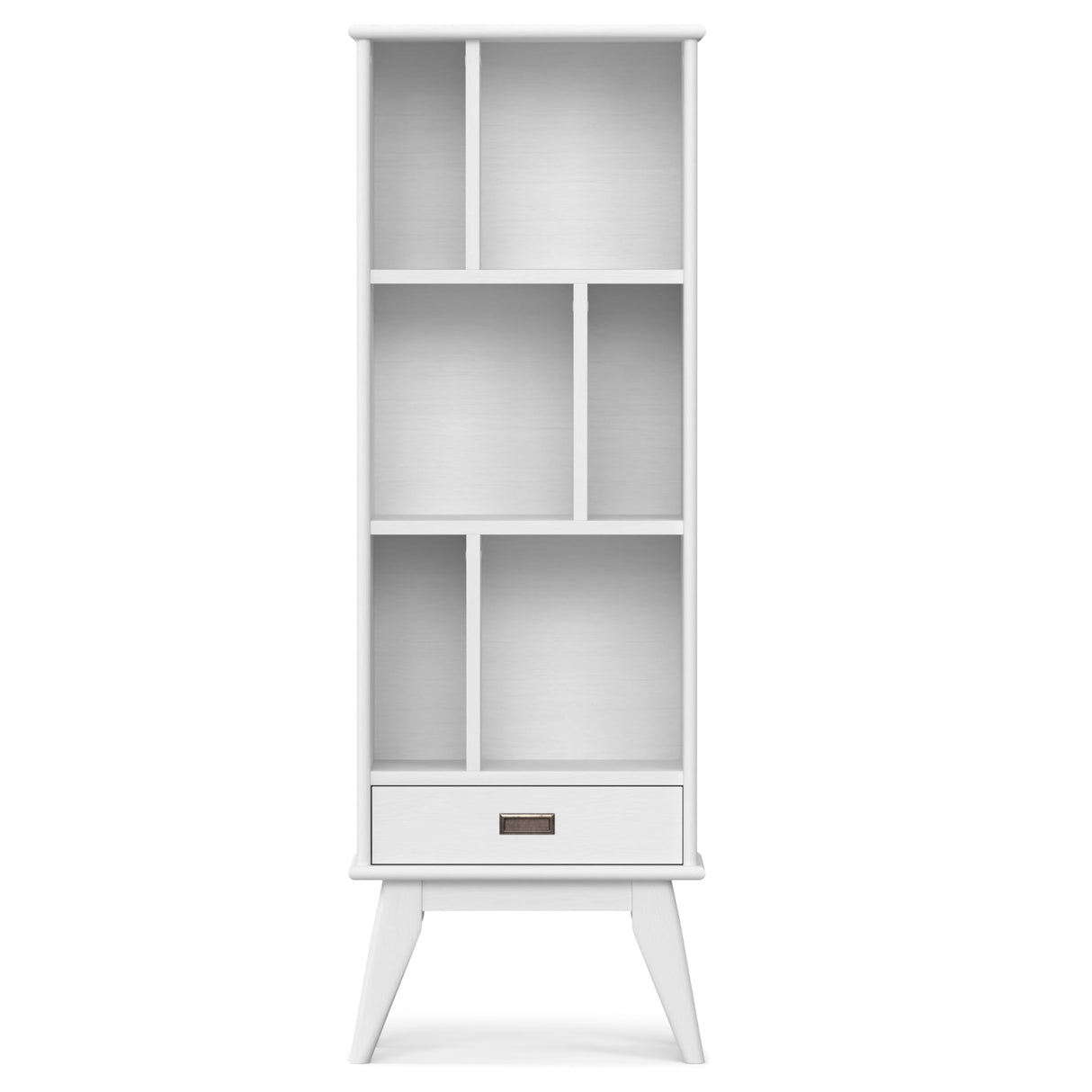 SIMPLIHOME Draper Solid Hardwood 64 inch x 22 inch Mid Century Modern Bookcase and Storage Unit in White for The Living Room, Study Room and Office SIMPLIHOME
