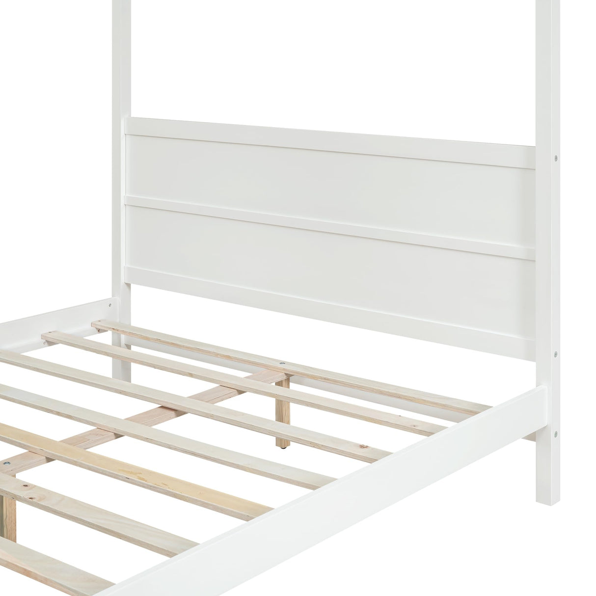 Harper & Bright Designs Queen Size Canopy Bed Frame, Wooden Queen Platform Bed with Headboard, Slat Support and Footboard, No Box Spring Needed (Queen, White) Harper & Bright Designs