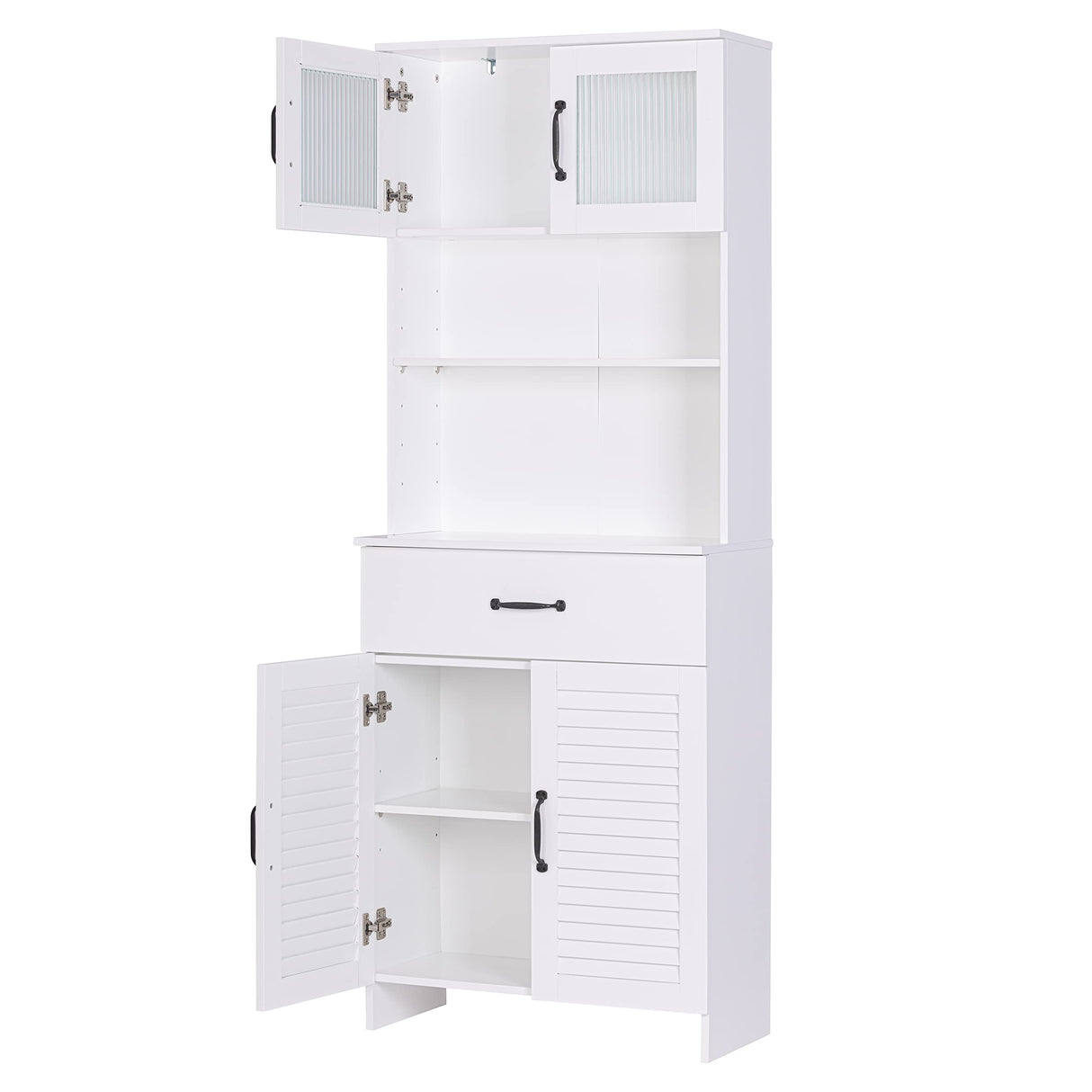 Spirich Tall Bathroom Storage Cabinet, Floor Storage Cabinet with Double Doors and Drawers, Freestanding Wood Cabinet for Bathroom, Living Room, Kitchen, Whtie Spirich