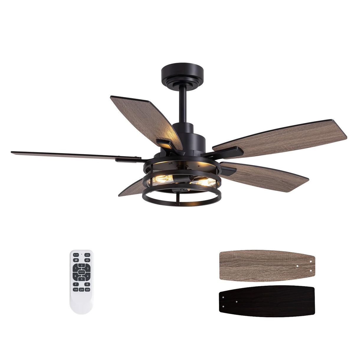 46 Inch Ceiling Fans with Lights and Remote Control, Farmhouse Ceiling Fan for Bedroom Living Room and Patio, Black Caged Ceiling Fan for Indoor and Outdoor LuminFan
