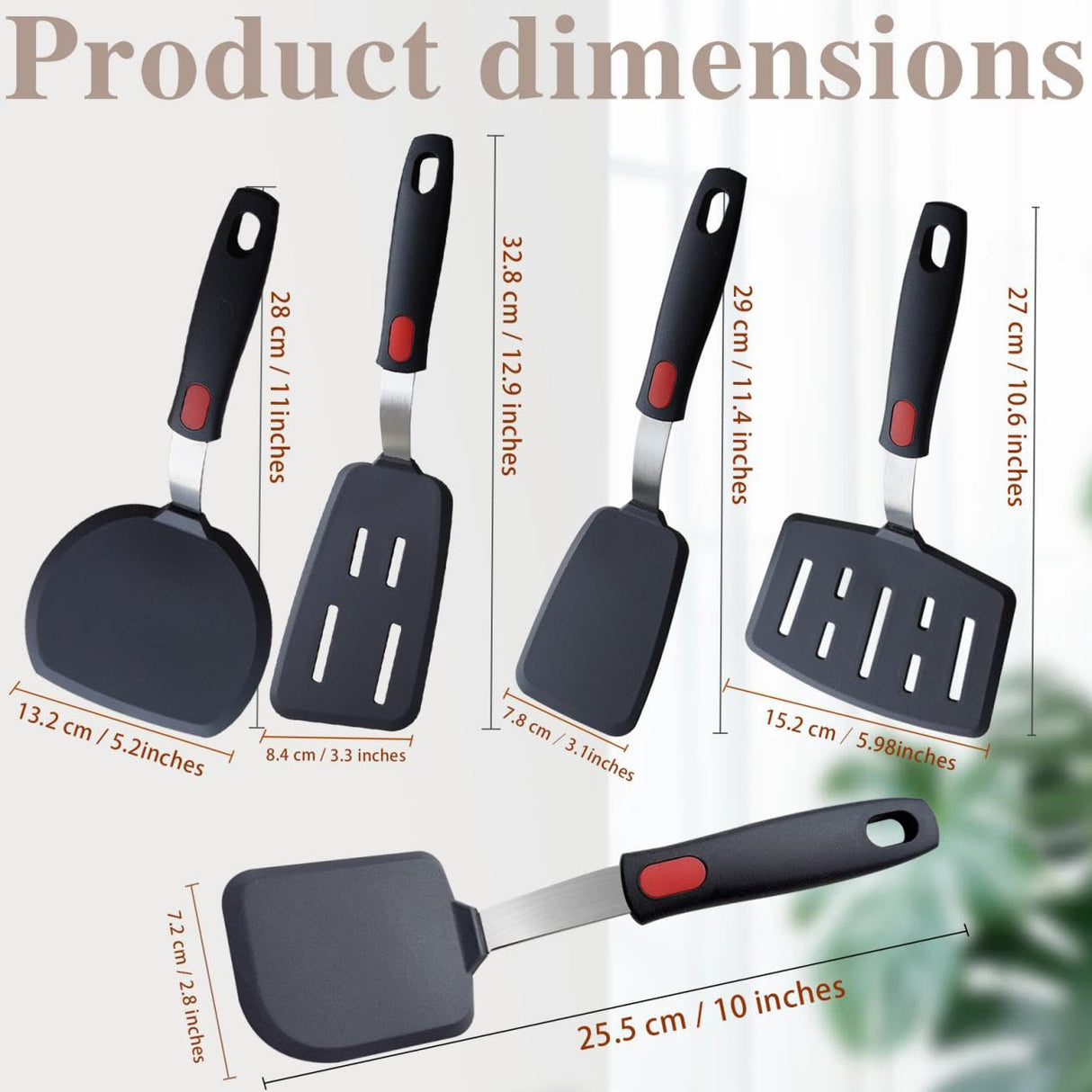 Silicone Spatula Turner, 5-Pack Spatulas Silicone Set for Nonstick Cookware, 600°F Heat Resistant Kitchen Cooking Utensils Set for Egg, Pancake Dishwasher Safe KAKAMINA
