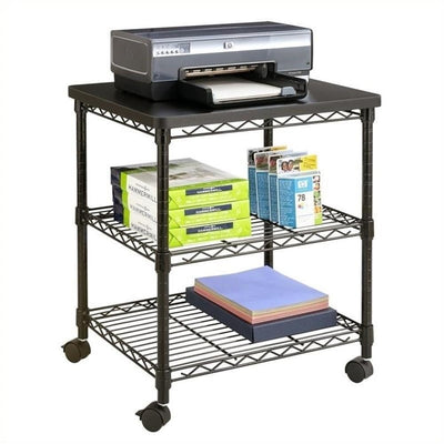 Safco Desk Side Wire Machine Stand with Wheels, 3 Tier, 200 lbs Capacity, Black Steel Frame & Multifunctional Utility Shelves. Perfect for Home, Office, Classroom & Garage