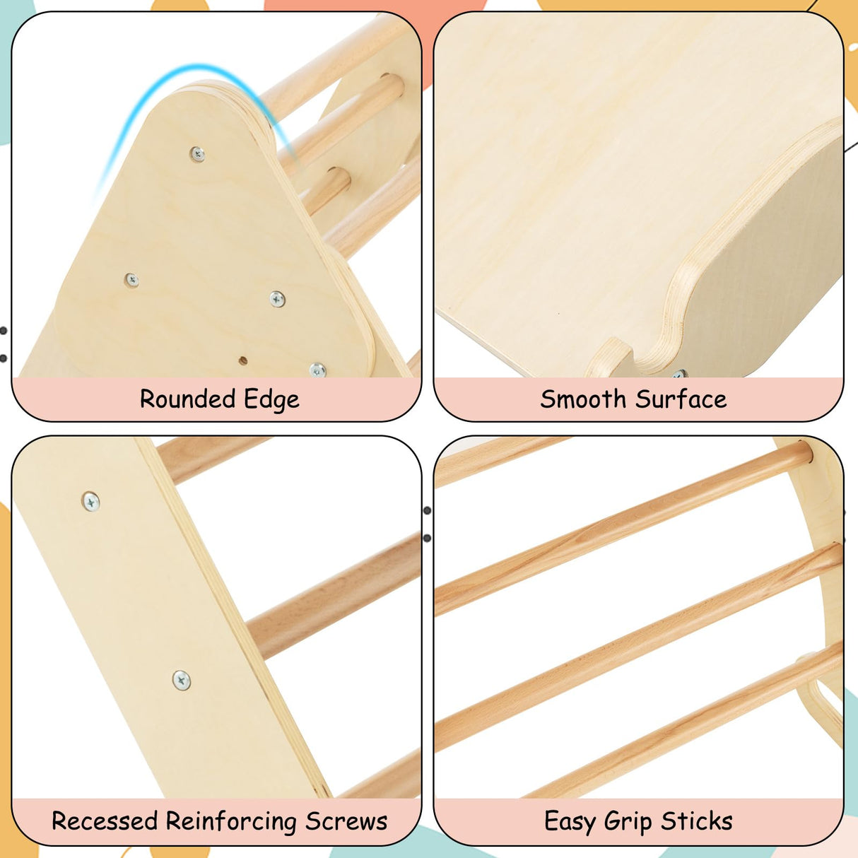 OLAKIDS Climbing Toys for Toddlers, 5 in 1 Kids Wooden Montessori Triangle Set Climber Toy with Ramp Ladder Arch Slide for Playground, Indoor Climb Activity Jungle Gym Play Structure for Boys Girls Olakids