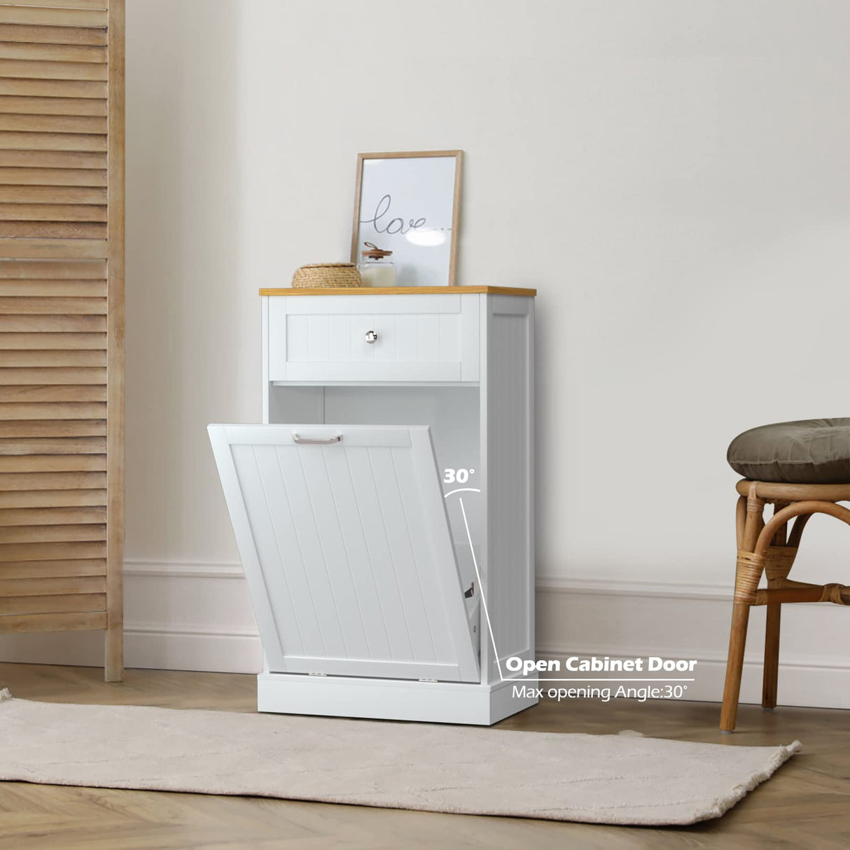 GAZHOME Tilt Out Trash Cabinet, Wooden Free Standing Trash Cabinet,Recycling Cabinet with Hideaway Drawer,10 Gallon Tilt Out Trash Cabinet Kitchen(White) GAZHOME