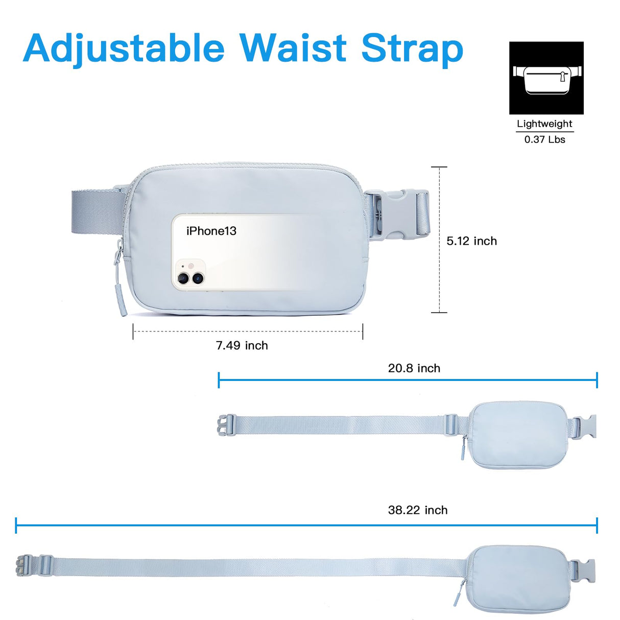 Telena Belt Bag for Women Men Fashionable Crossbody Fanny Pack for Women Waist Bag with Adjustable Strap Light Blue Telena